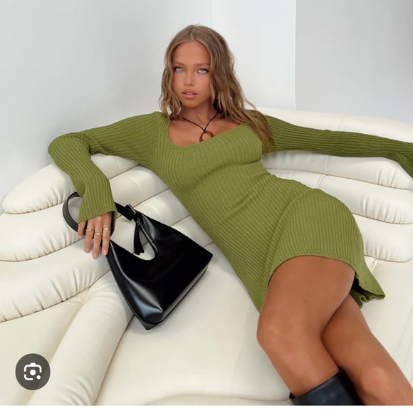 Princess Polly Green Ribbed Mini Dress - Picture 2 of 4